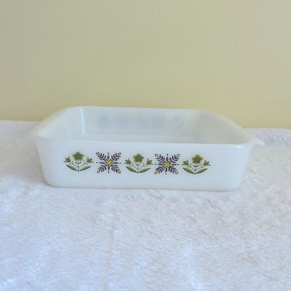 Vtg 60's Green Meadow Fire King Anchor Hocking Baking Dish 8" Square - Picture 8 of 10